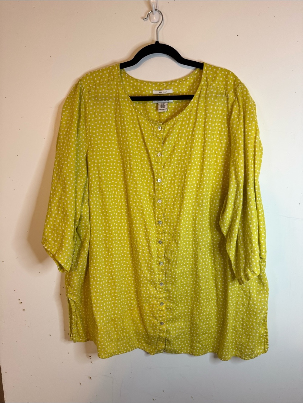 Rachel Zoe Lime Green Polka Dot Button blouse Sz 3X Linen PRELOVED